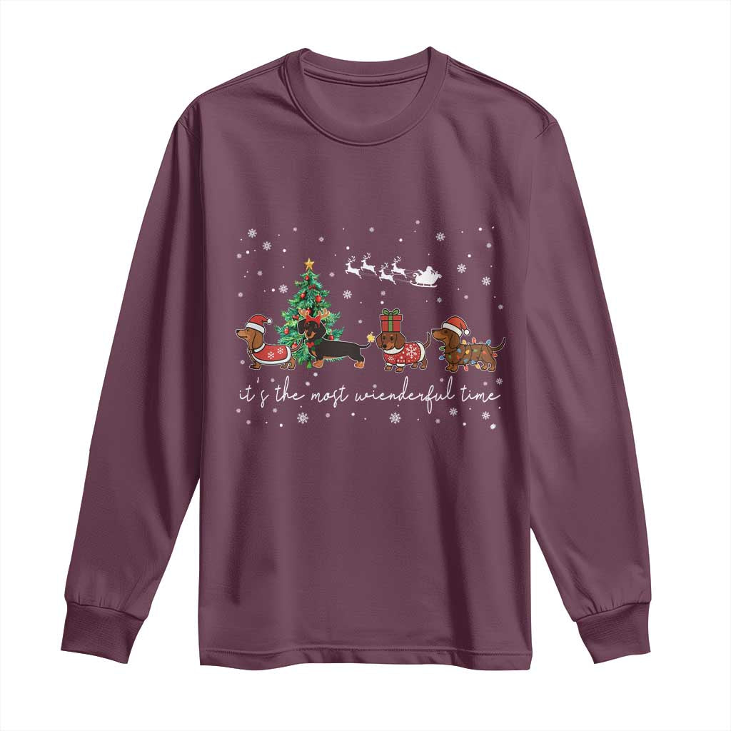 Dachshund Christmas Long Sleeve Shirt Funny Weiner Dog Lovers Its The Most Wienderful Time - Wonder Print Shop