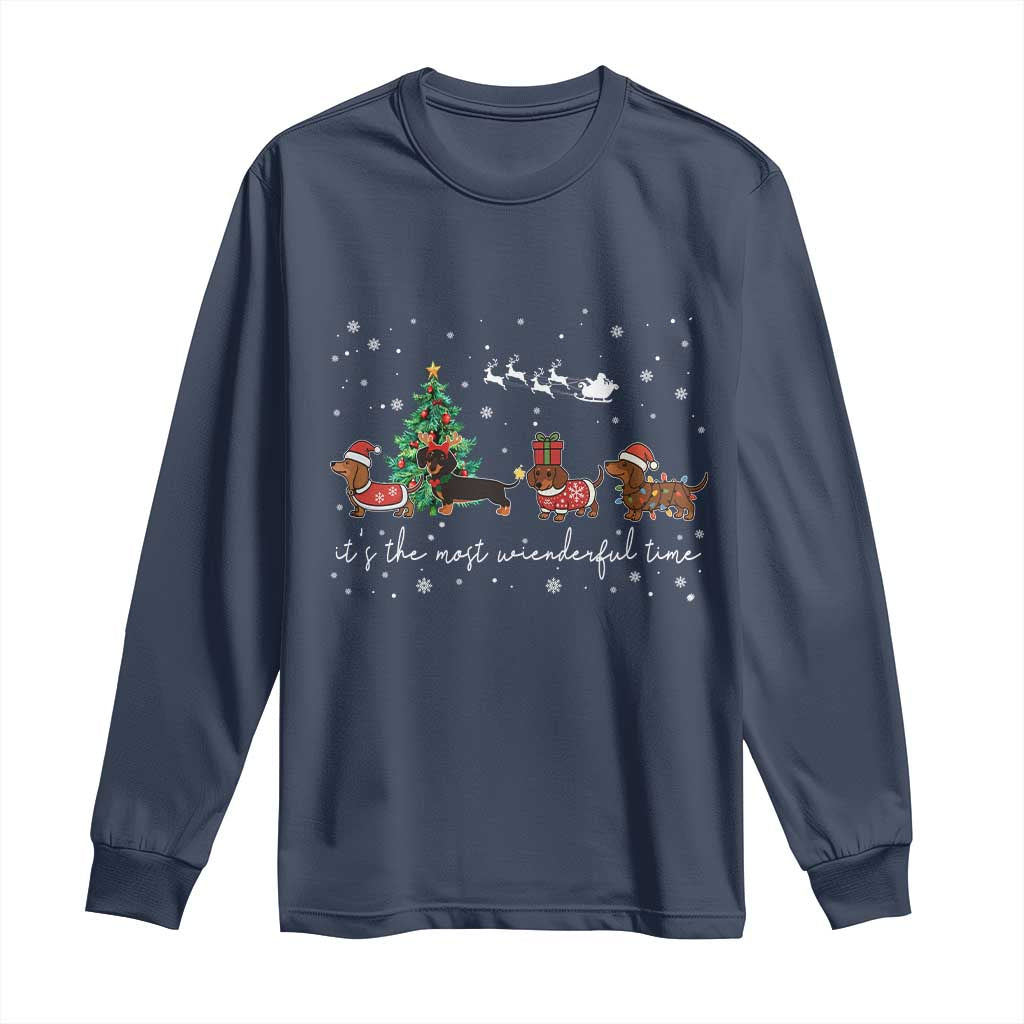 Dachshund Christmas Long Sleeve Shirt Funny Weiner Dog Lovers Its The Most Wienderful Time - Wonder Print Shop