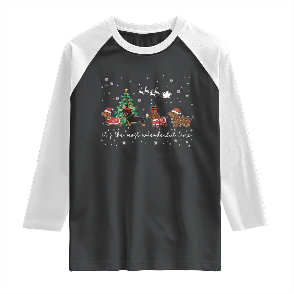 Dachshund Christmas Raglan Shirt Funny Weiner Dog Lovers Its The Most Wienderful Time - Wonder Print Shop