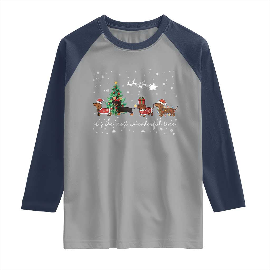 Dachshund Christmas Raglan Shirt Funny Weiner Dog Lovers Its The Most Wienderful Time - Wonder Print Shop