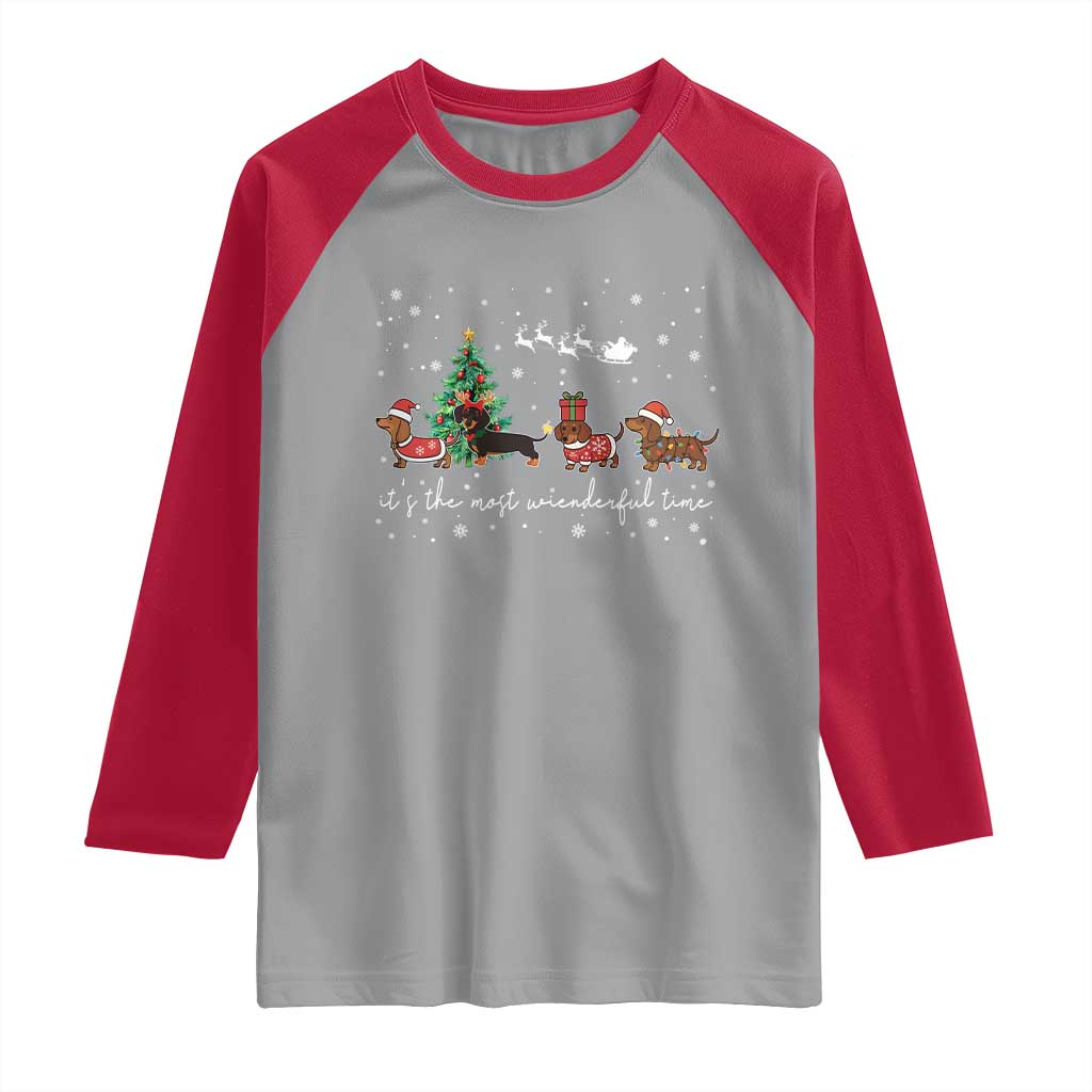 Dachshund Christmas Raglan Shirt Funny Weiner Dog Lovers Its The Most Wienderful Time - Wonder Print Shop
