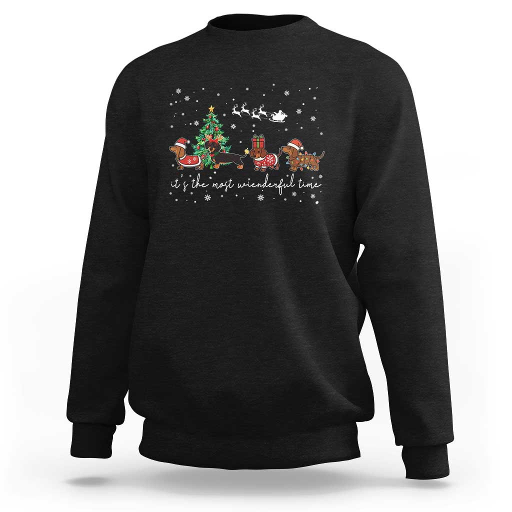 Dachshund Christmas Sweatshirt Funny Weiner Dog Lovers Its The Most Wienderful Time - Wonder Print Shop