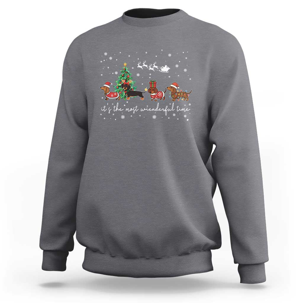 Dachshund Christmas Sweatshirt Funny Weiner Dog Lovers Its The Most Wienderful Time - Wonder Print Shop