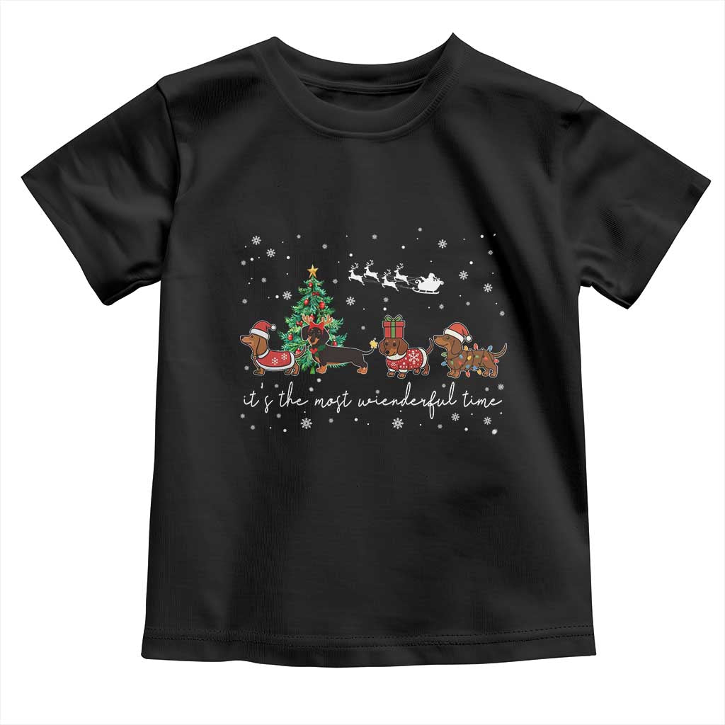 Dachshund Christmas Toddler T Shirt Funny Weiner Dog Lovers Its The Most Wienderful Time - Wonder Print Shop