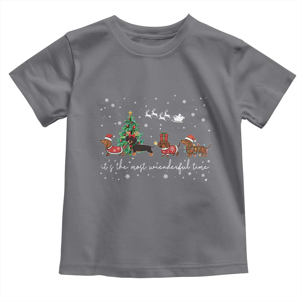Dachshund Christmas Toddler T Shirt Funny Weiner Dog Lovers Its The Most Wienderful Time - Wonder Print Shop