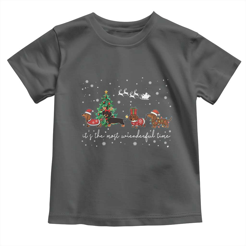 Dachshund Christmas Toddler T Shirt Funny Weiner Dog Lovers Its The Most Wienderful Time - Wonder Print Shop