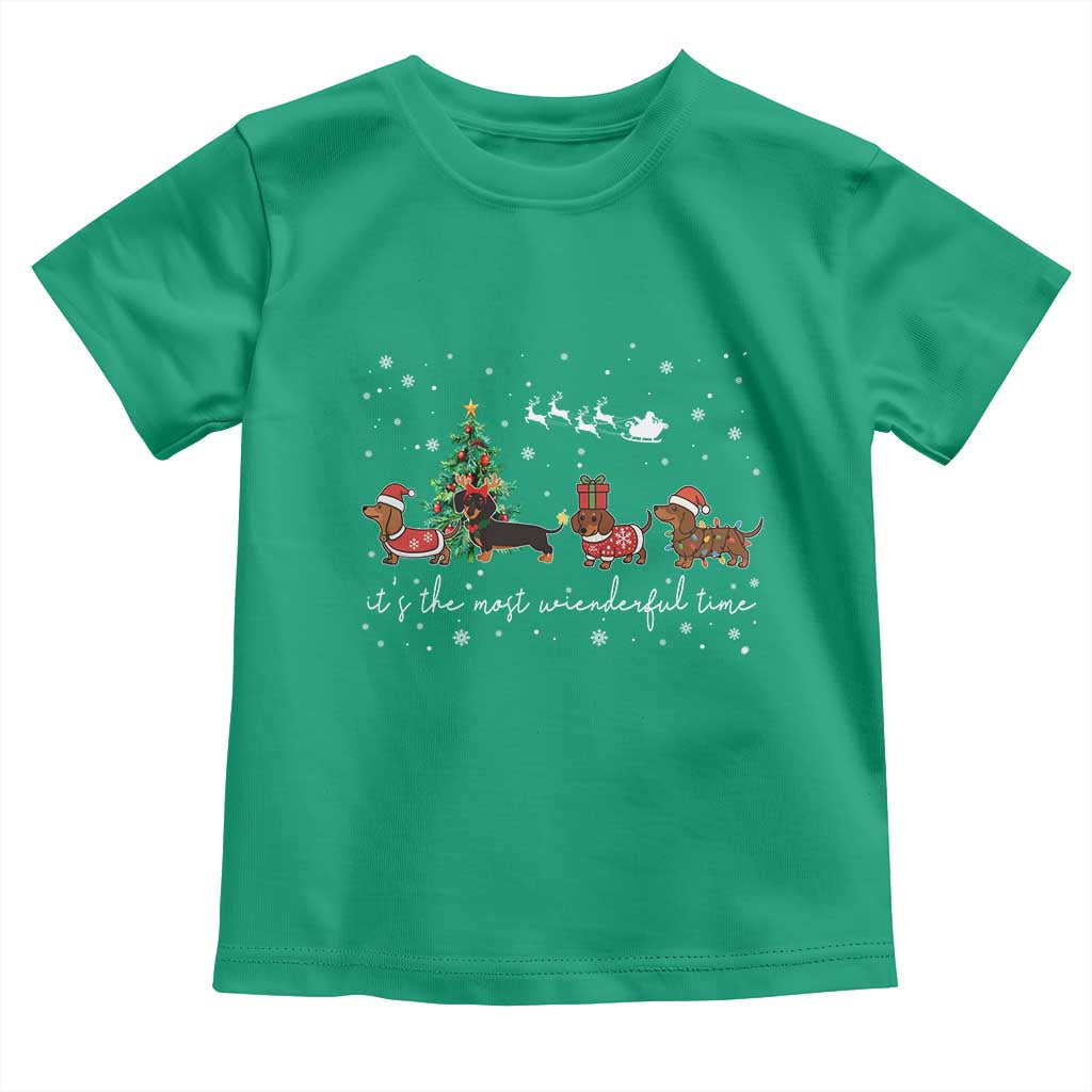 Dachshund Christmas Toddler T Shirt Funny Weiner Dog Lovers Its The Most Wienderful Time - Wonder Print Shop