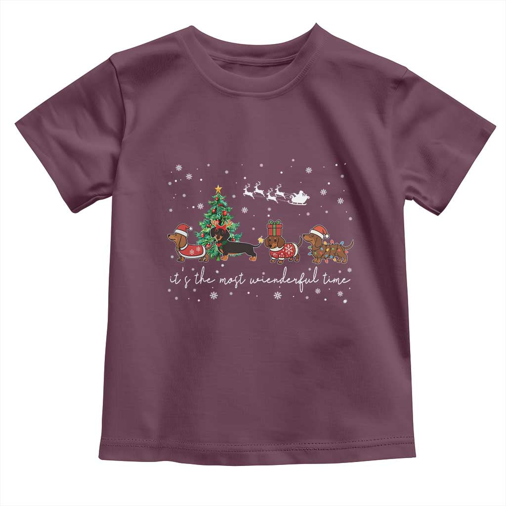 Dachshund Christmas Toddler T Shirt Funny Weiner Dog Lovers Its The Most Wienderful Time - Wonder Print Shop