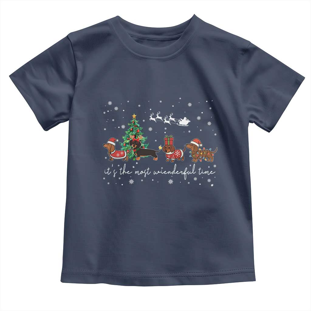 Dachshund Christmas Toddler T Shirt Funny Weiner Dog Lovers Its The Most Wienderful Time - Wonder Print Shop