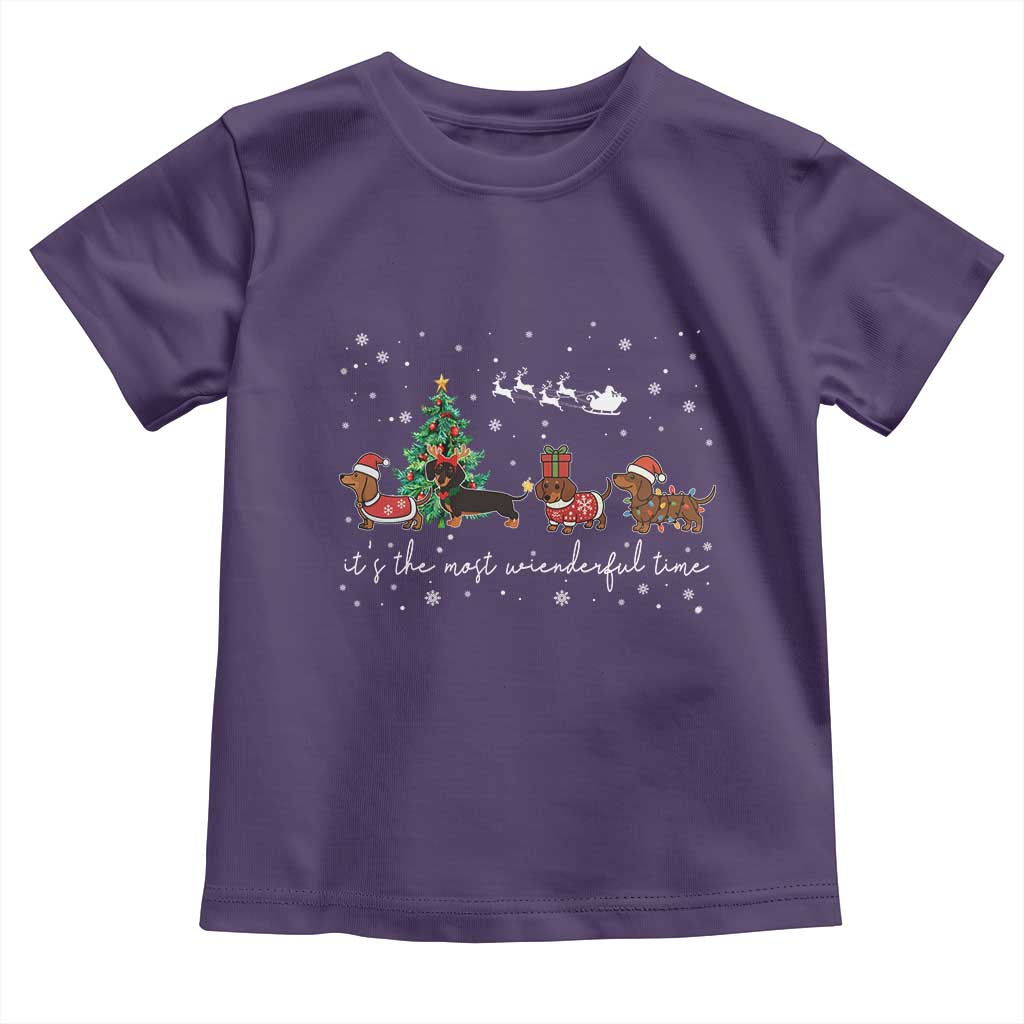 Dachshund Christmas Toddler T Shirt Funny Weiner Dog Lovers Its The Most Wienderful Time - Wonder Print Shop