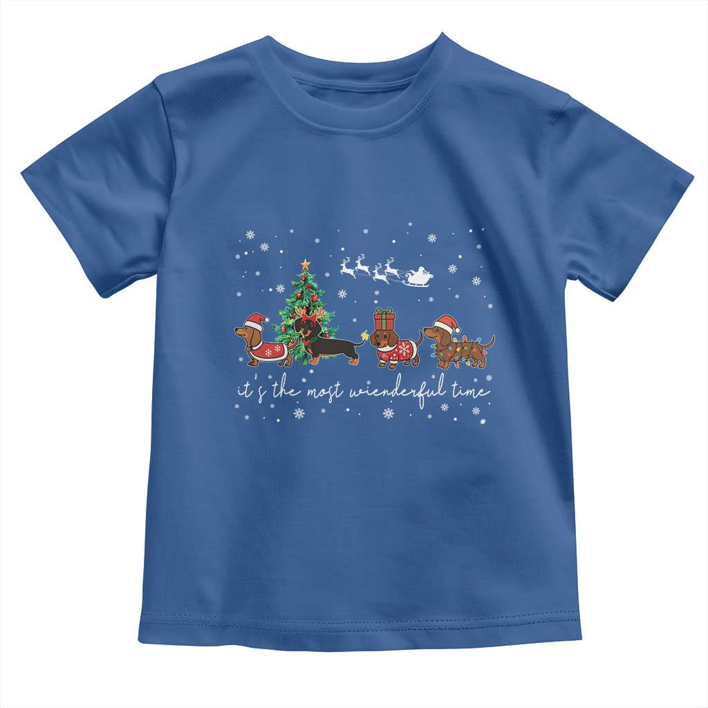 Dachshund Christmas Toddler T Shirt Funny Weiner Dog Lovers Its The Most Wienderful Time - Wonder Print Shop