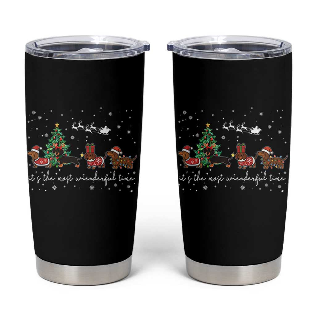 Dachshund Christmas Tumbler Cup Funny Weiner Dog Lovers Its The Most Wienderful Time - Wonder Print Shop