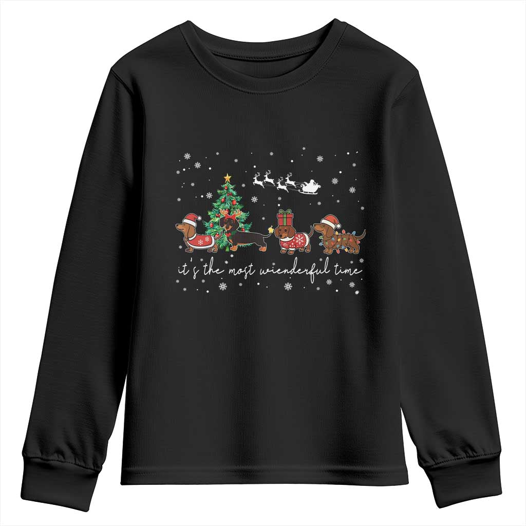 Dachshund Christmas Youth Sweatshirt Funny Weiner Dog Lovers Its The Most Wienderful Time - Wonder Print Shop