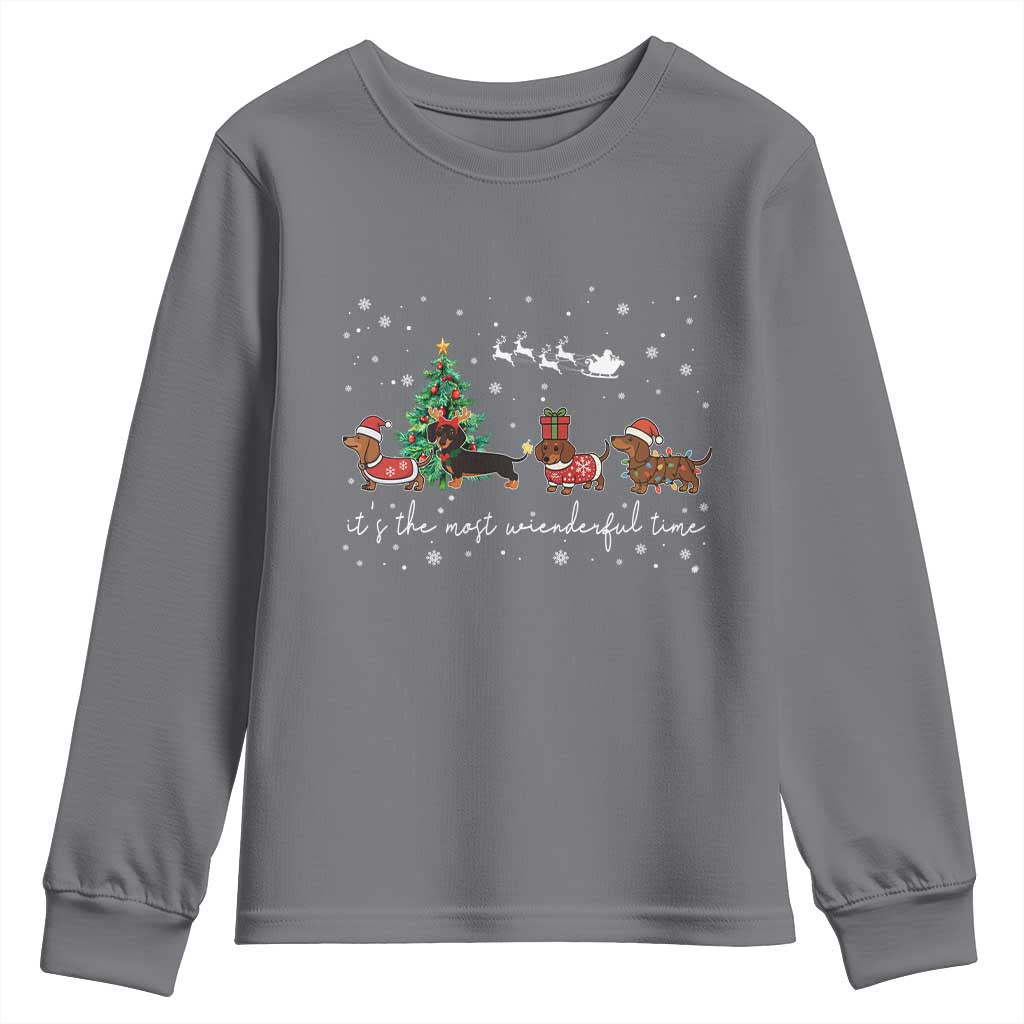 Dachshund Christmas Youth Sweatshirt Funny Weiner Dog Lovers Its The Most Wienderful Time - Wonder Print Shop