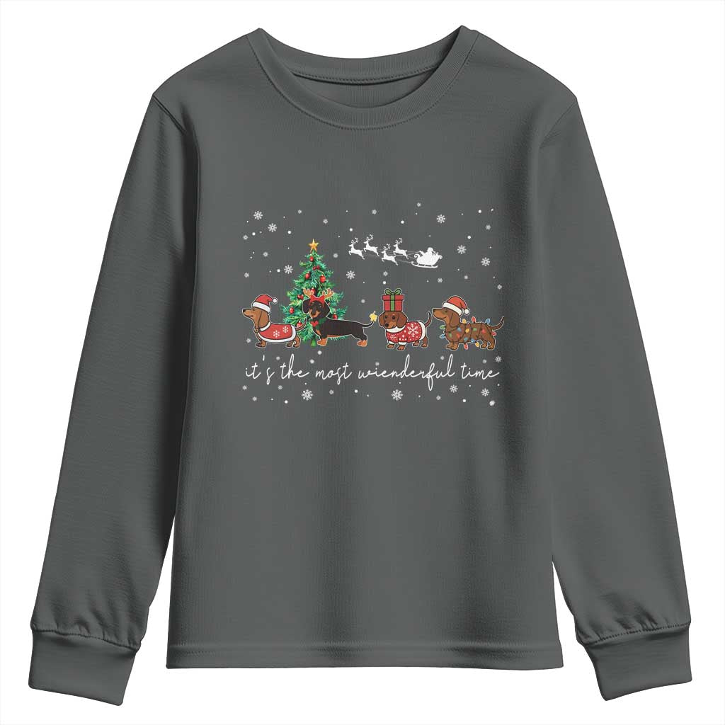 Dachshund Christmas Youth Sweatshirt Funny Weiner Dog Lovers Its The Most Wienderful Time - Wonder Print Shop