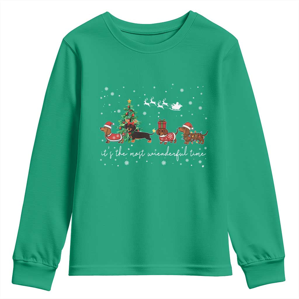 Dachshund Christmas Youth Sweatshirt Funny Weiner Dog Lovers Its The Most Wienderful Time - Wonder Print Shop
