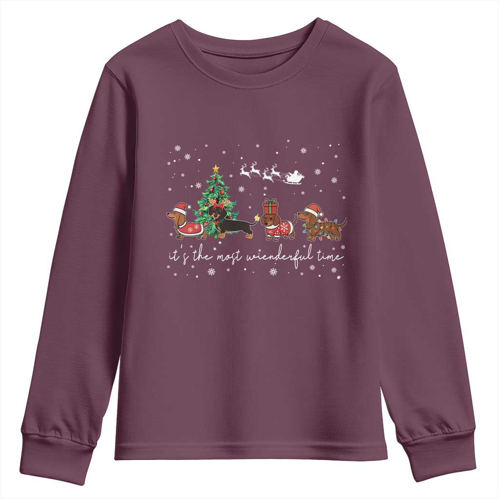 Dachshund Christmas Youth Sweatshirt Funny Weiner Dog Lovers Its The Most Wienderful Time - Wonder Print Shop