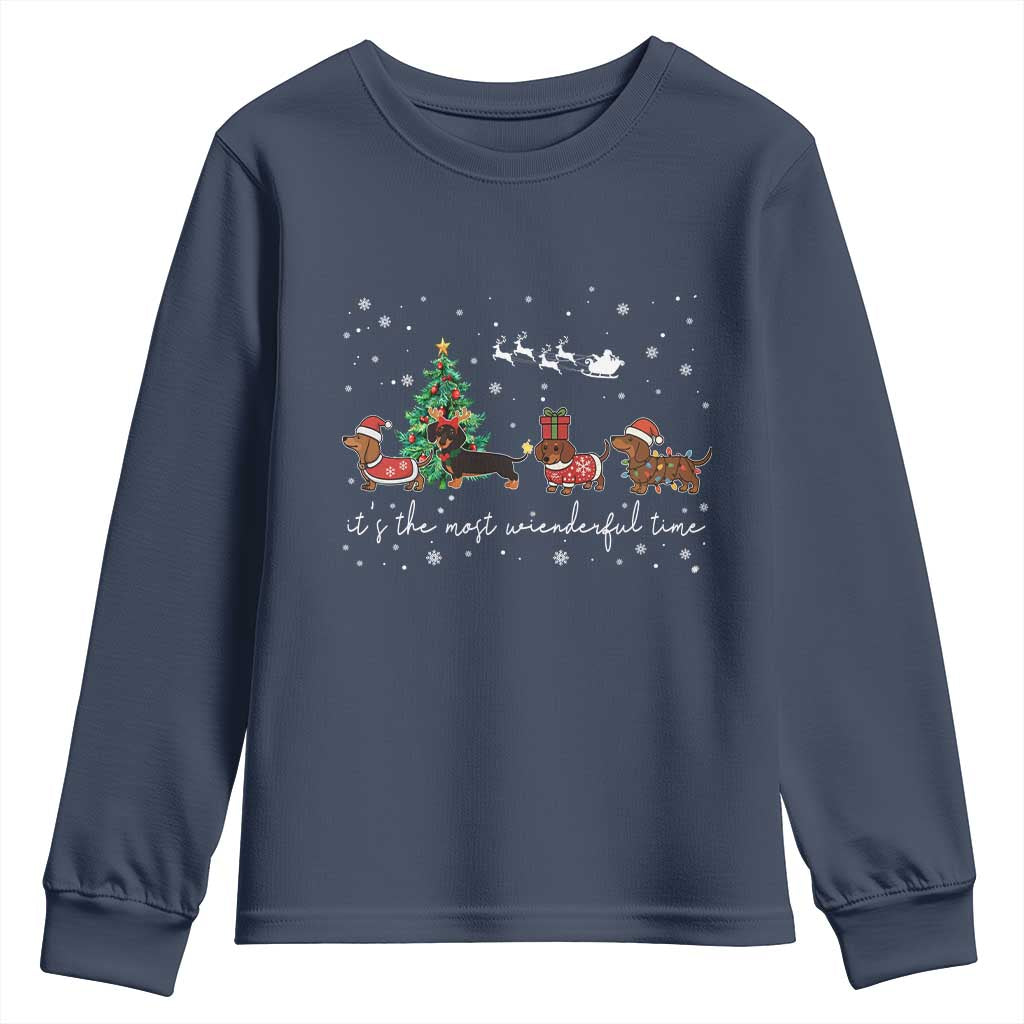 Dachshund Christmas Youth Sweatshirt Funny Weiner Dog Lovers Its The Most Wienderful Time - Wonder Print Shop