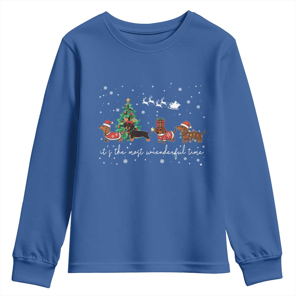 Dachshund Christmas Youth Sweatshirt Funny Weiner Dog Lovers Its The Most Wienderful Time - Wonder Print Shop