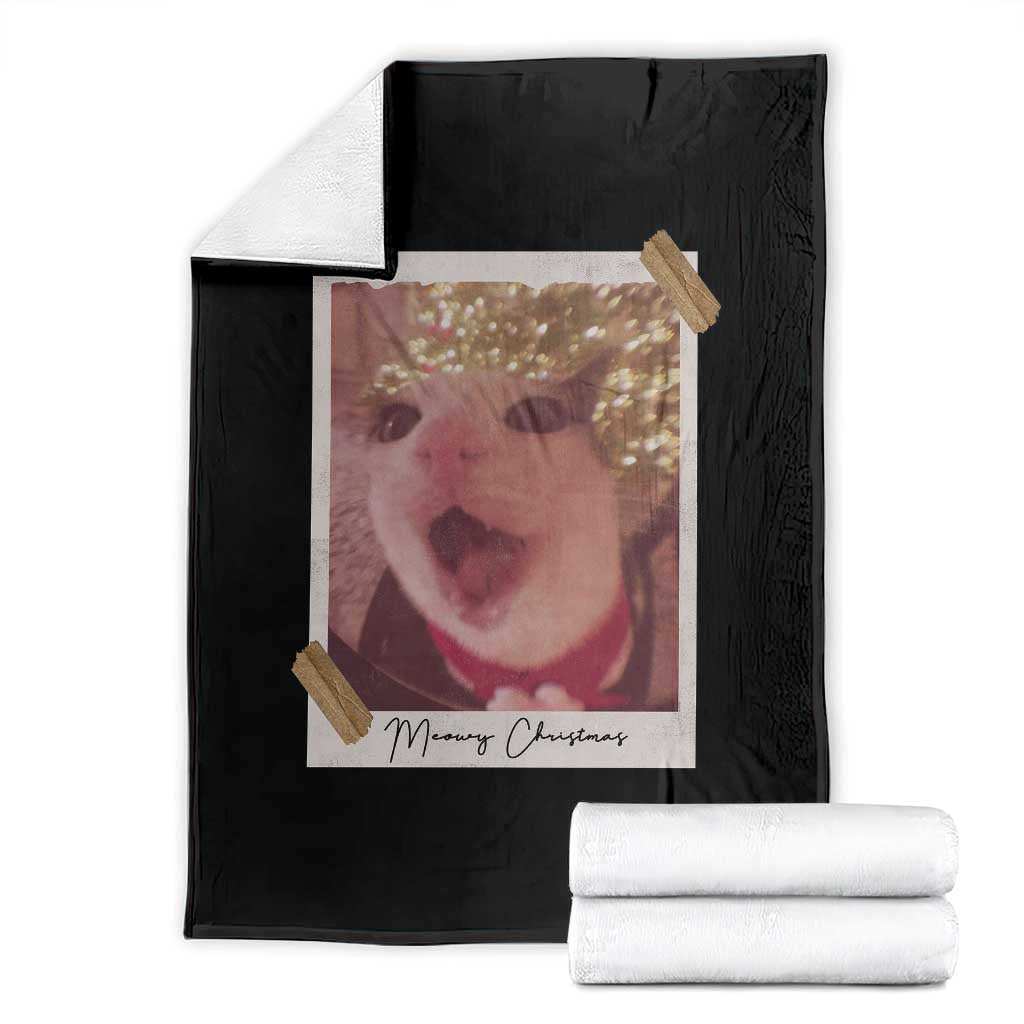 Meowy Christmas Throw Blanket Funny Cat Lovers Xmas Vintage Photo - Wonder Print Shop