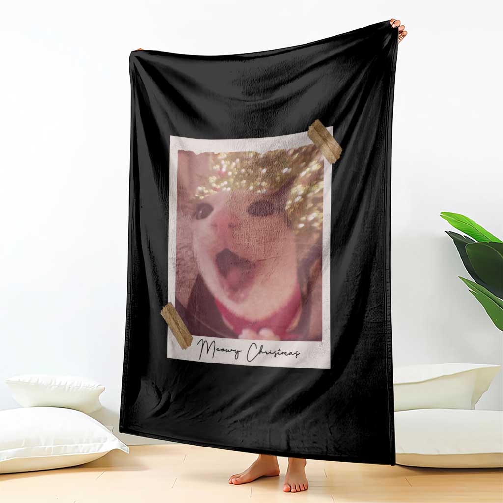 Meowy Christmas Throw Blanket Funny Cat Lovers Xmas Vintage Photo - Wonder Print Shop