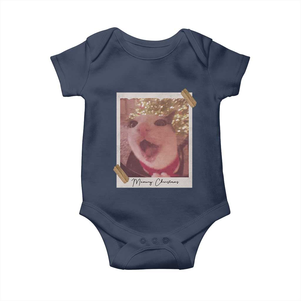 Meowy Christmas Baby Onesie Funny Cat Lovers Xmas Vintage Photo - Wonder Print Shop