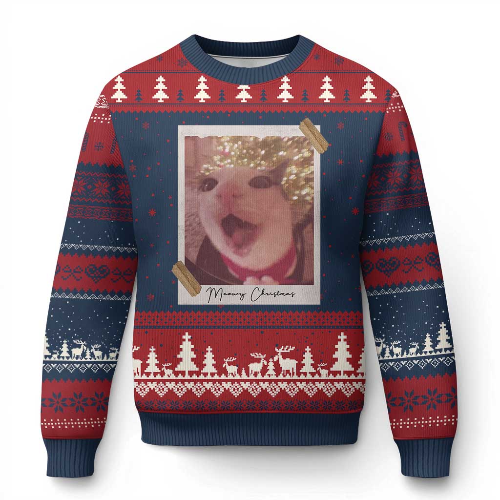Meowy Xmas Ugly Christmas Sweater Funny Cat Lovers Xmas Vintage Photo - Wonder Print Shop