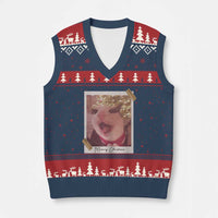 Meowy Xmas V-Neck Knit Sweater Vest Funny Cat Lovers Xmas Vintage Photo - Wonder Print Shop