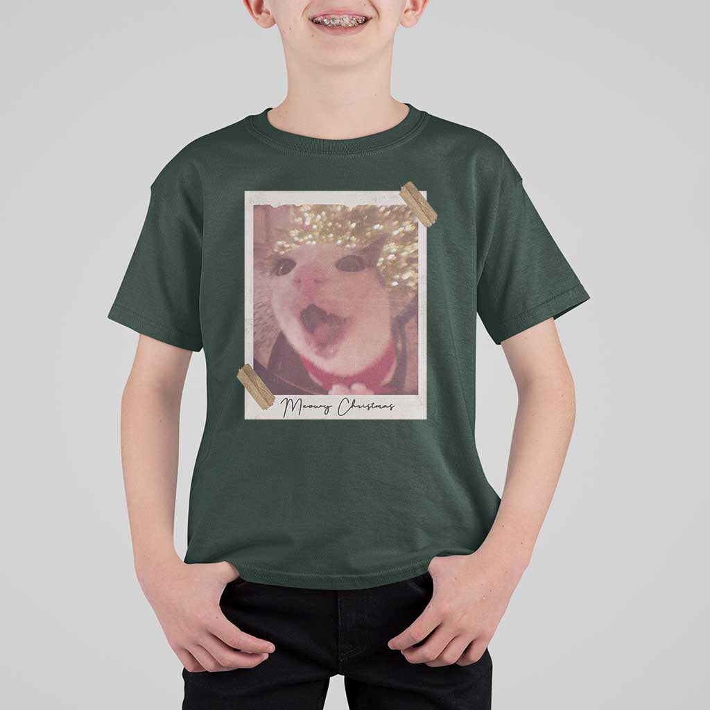 Meowy Christmas T Shirt For Kid Funny Cat Lovers Xmas Vintage Photo - Wonder Print Shop