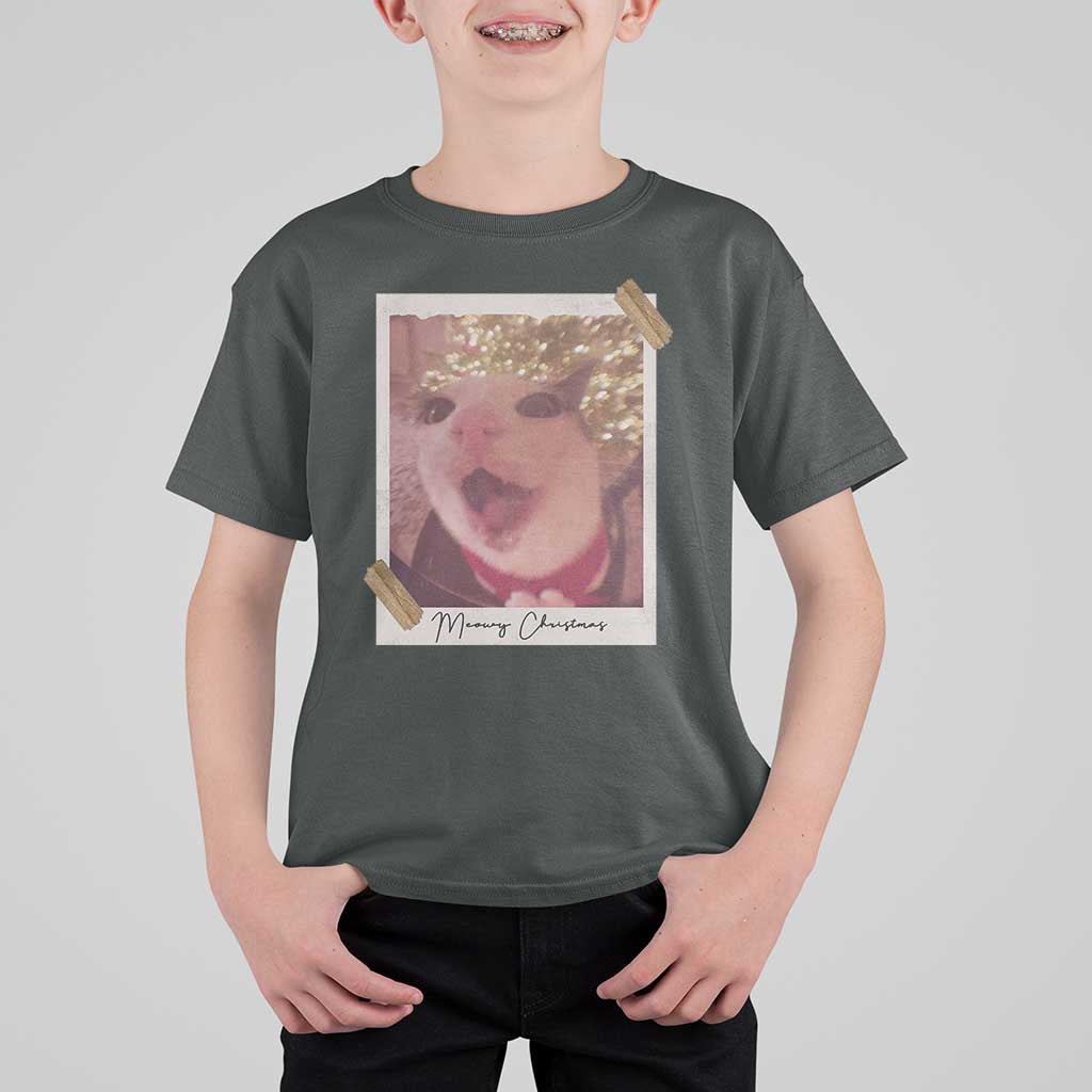 Meowy Christmas T Shirt For Kid Funny Cat Lovers Xmas Vintage Photo - Wonder Print Shop