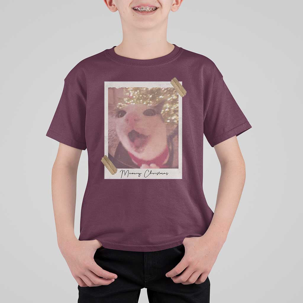 Meowy Christmas T Shirt For Kid Funny Cat Lovers Xmas Vintage Photo - Wonder Print Shop