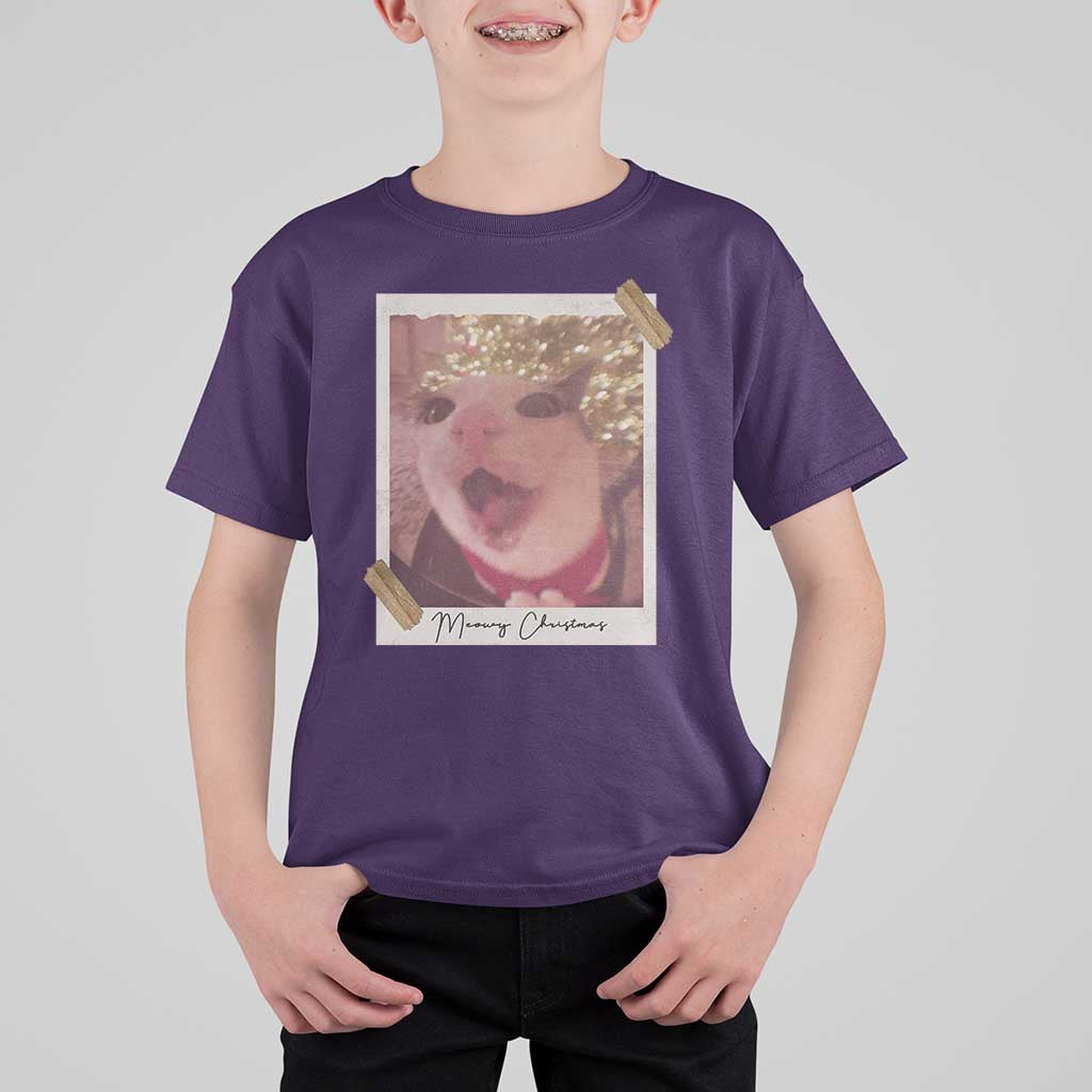 Meowy Christmas T Shirt For Kid Funny Cat Lovers Xmas Vintage Photo - Wonder Print Shop