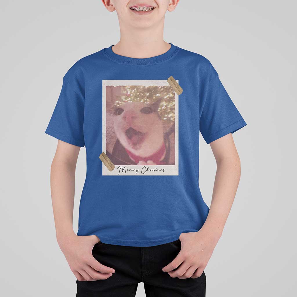 Meowy Christmas T Shirt For Kid Funny Cat Lovers Xmas Vintage Photo - Wonder Print Shop