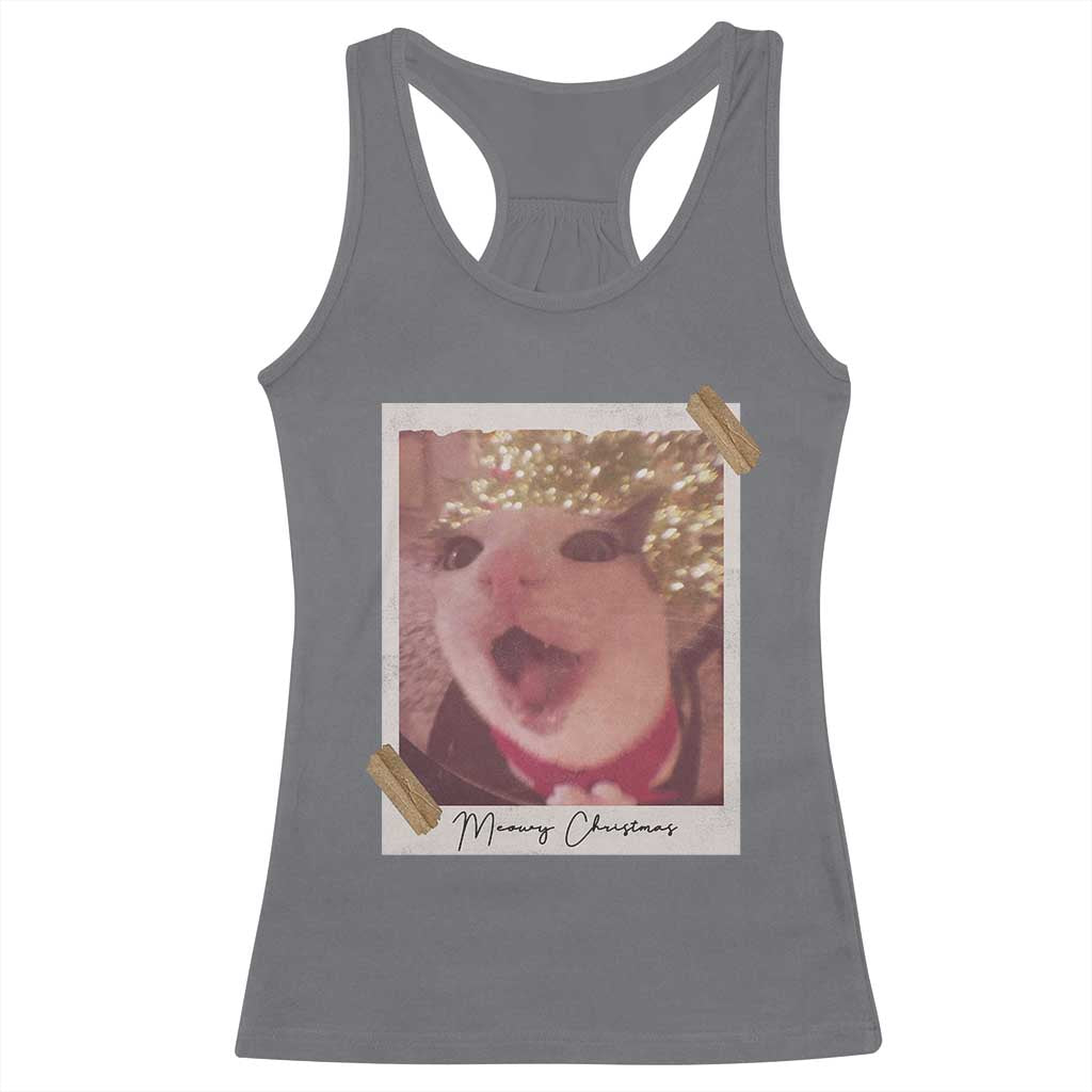 Meowy Christmas Racerback Tank Top Funny Cat Lovers Xmas Vintage Photo - Wonder Print Shop