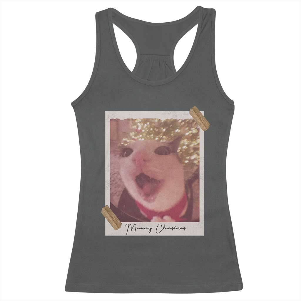 Meowy Christmas Racerback Tank Top Funny Cat Lovers Xmas Vintage Photo - Wonder Print Shop