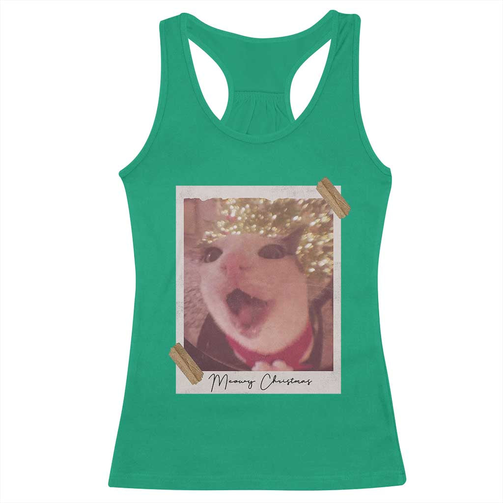 Meowy Christmas Racerback Tank Top Funny Cat Lovers Xmas Vintage Photo - Wonder Print Shop