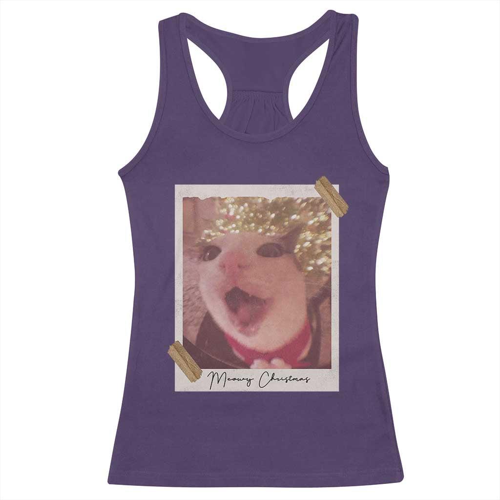 Meowy Christmas Racerback Tank Top Funny Cat Lovers Xmas Vintage Photo - Wonder Print Shop