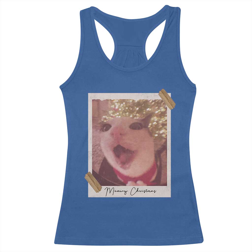 Meowy Christmas Racerback Tank Top Funny Cat Lovers Xmas Vintage Photo - Wonder Print Shop