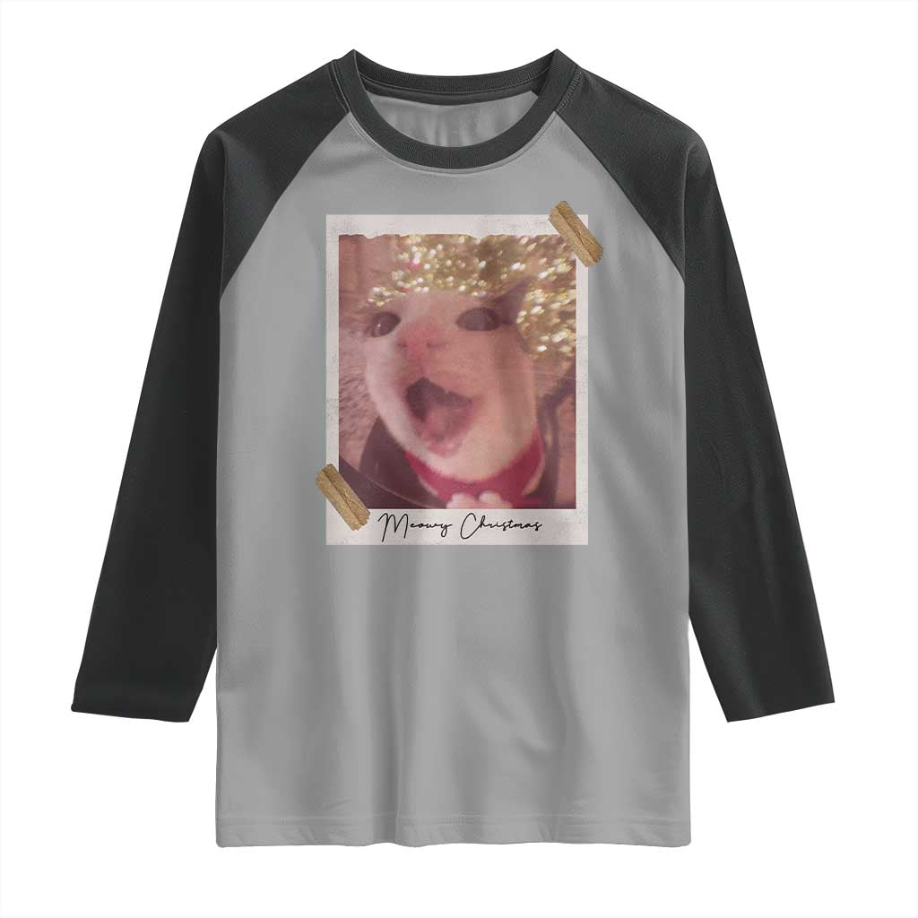 Meowy Christmas Raglan Shirt Funny Cat Lovers Xmas Vintage Photo - Wonder Print Shop