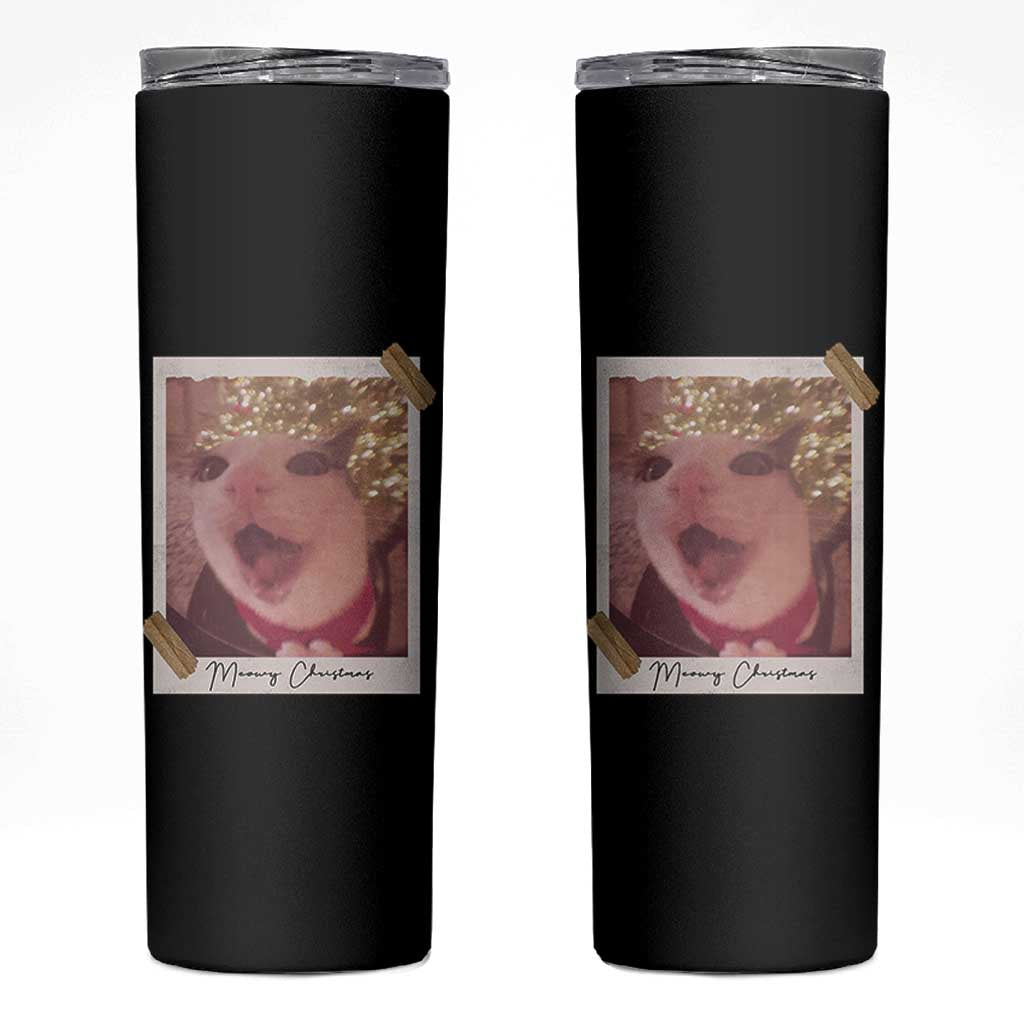 Meowy Christmas Skinny Tumbler Funny Cat Lovers Xmas Vintage Photo - Wonder Print Shop