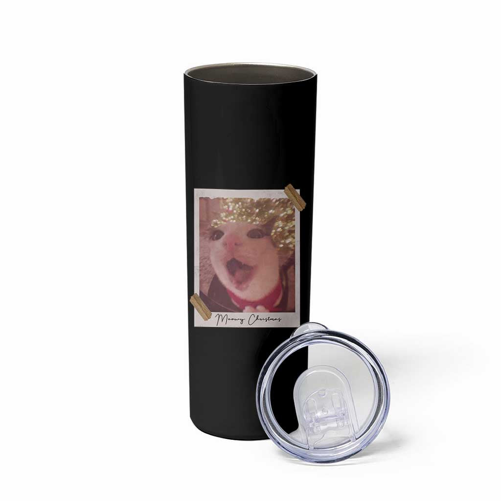 Meowy Christmas Skinny Tumbler Funny Cat Lovers Xmas Vintage Photo - Wonder Print Shop