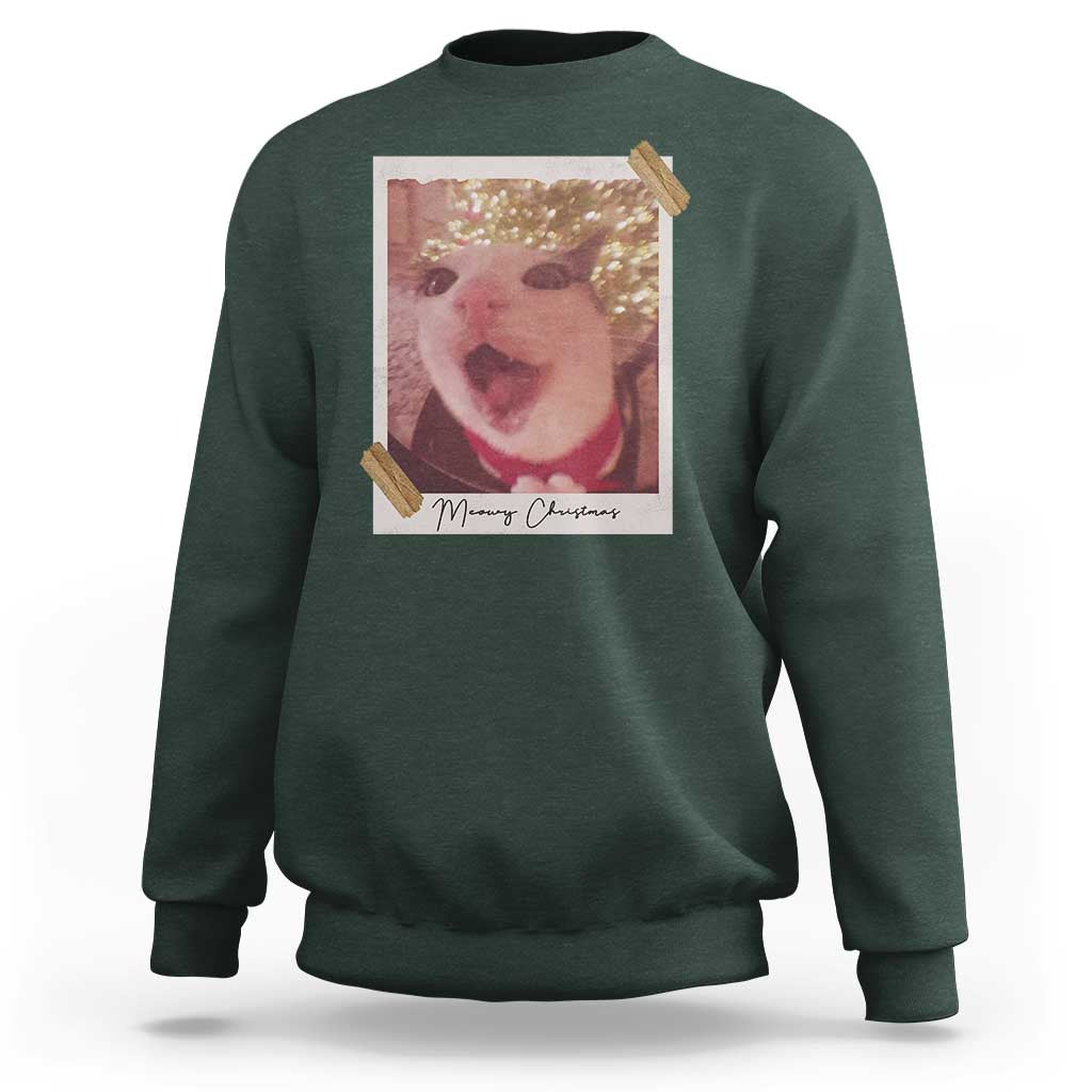 Meowy Christmas Sweatshirt Funny Cat Lovers Xmas Vintage Photo - Wonder Print Shop