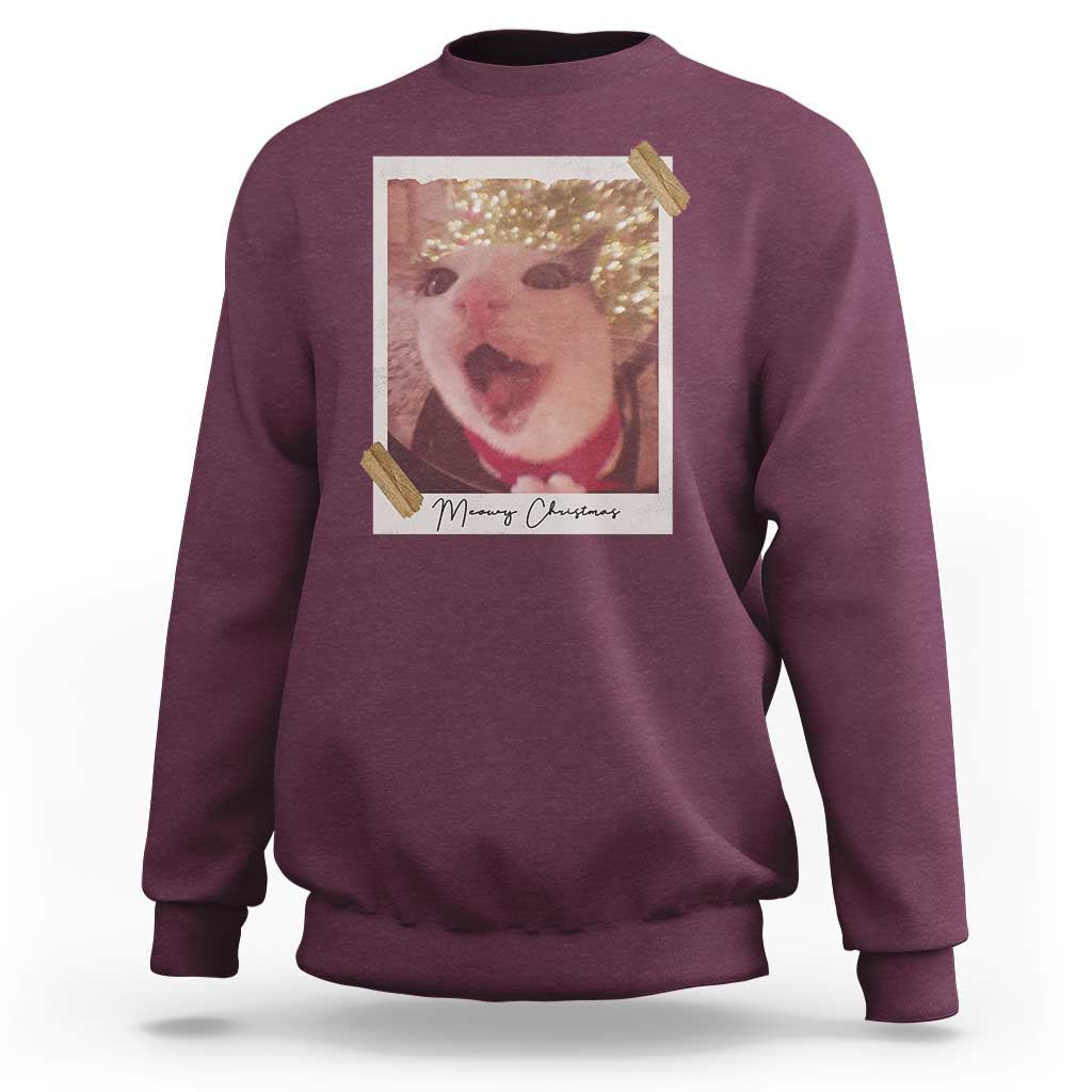 Meowy Christmas Sweatshirt Funny Cat Lovers Xmas Vintage Photo - Wonder Print Shop