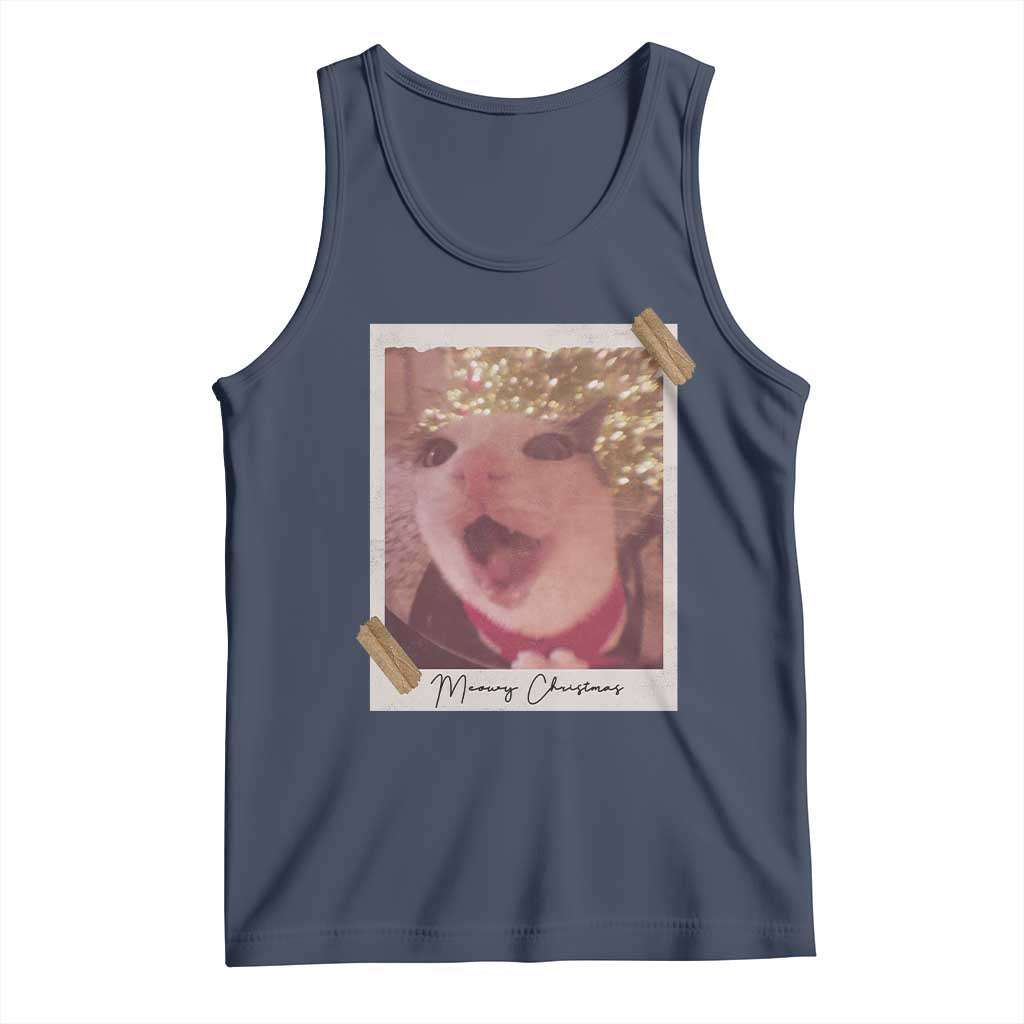 Meowy Christmas Tank Top Funny Cat Lovers Xmas Vintage Photo - Wonder Print Shop
