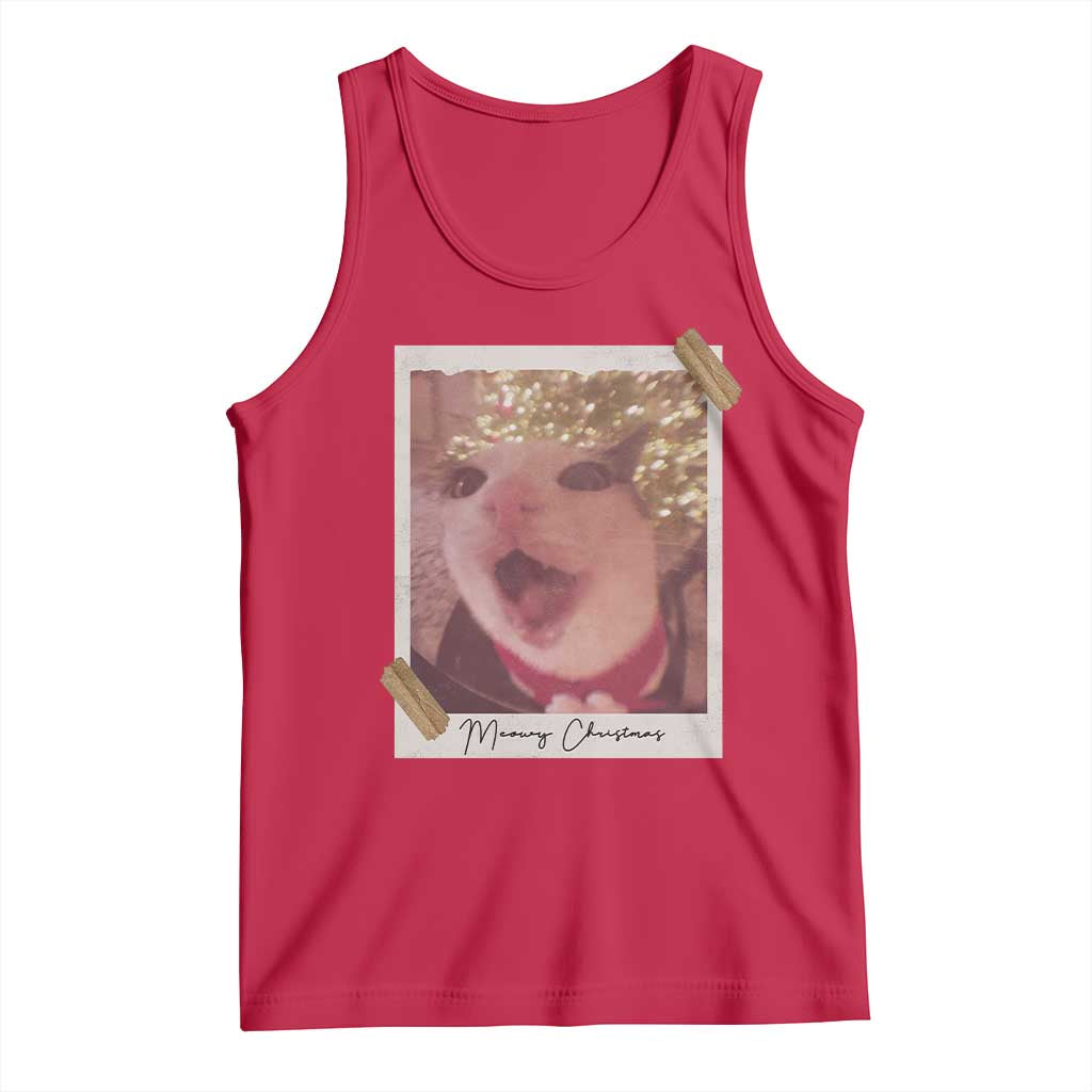 Meowy Christmas Tank Top Funny Cat Lovers Xmas Vintage Photo - Wonder Print Shop