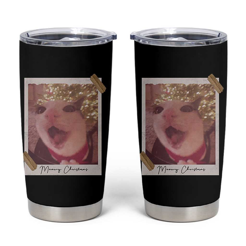 Meowy Christmas Tumbler Cup Funny Cat Lovers Xmas Vintage Photo - Wonder Print Shop