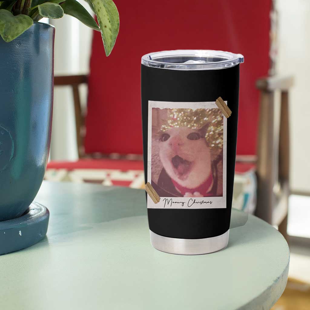 Meowy Christmas Tumbler Cup Funny Cat Lovers Xmas Vintage Photo - Wonder Print Shop