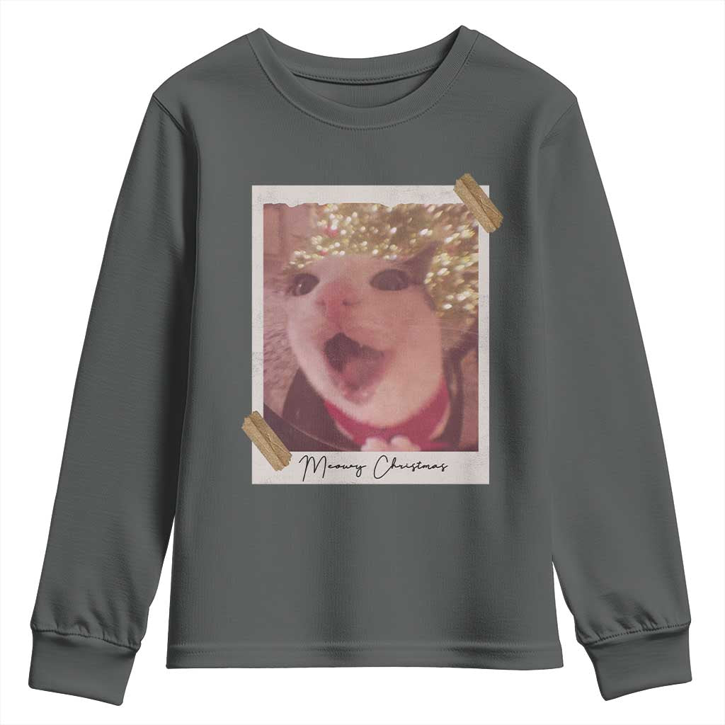 Meowy Christmas Youth Sweatshirt Funny Cat Lovers Xmas Vintage Photo - Wonder Print Shop