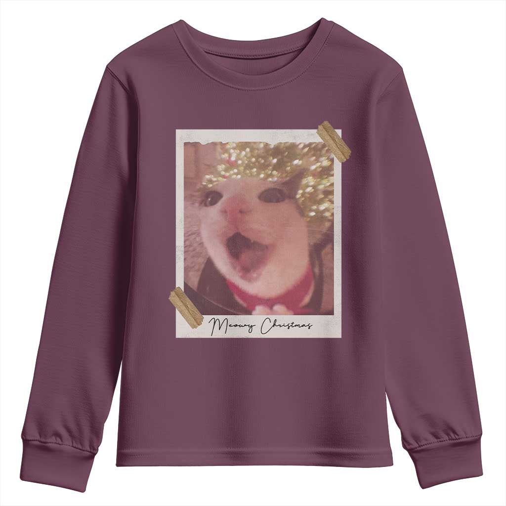 Meowy Christmas Youth Sweatshirt Funny Cat Lovers Xmas Vintage Photo - Wonder Print Shop