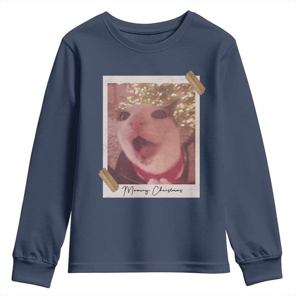 Meowy Christmas Youth Sweatshirt Funny Cat Lovers Xmas Vintage Photo - Wonder Print Shop